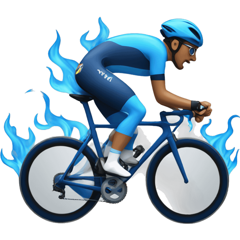 Racing cyclist with blue flames emoji