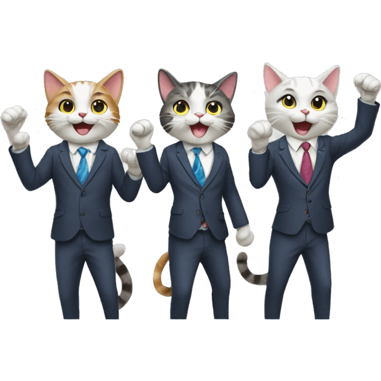 three cats wearing ties and cheering emoji