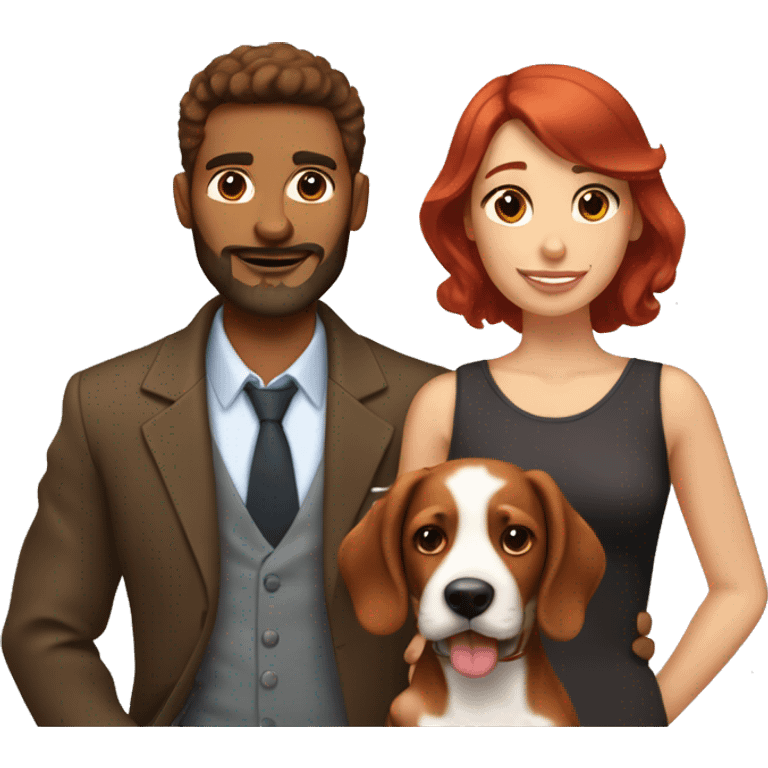 Brown haired male with red beard beside his girlie Bassett hound puppy  emoji