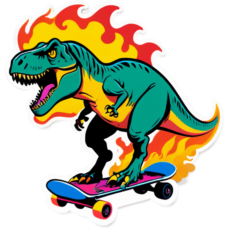 T Rex on a flaming skateboard  emoji