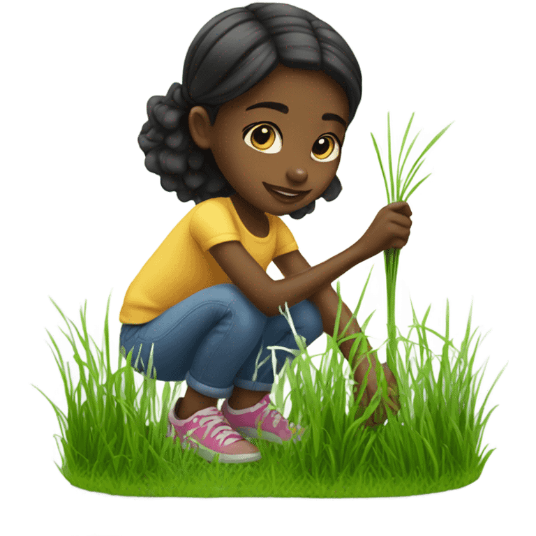 Little black girl picking grass emoji