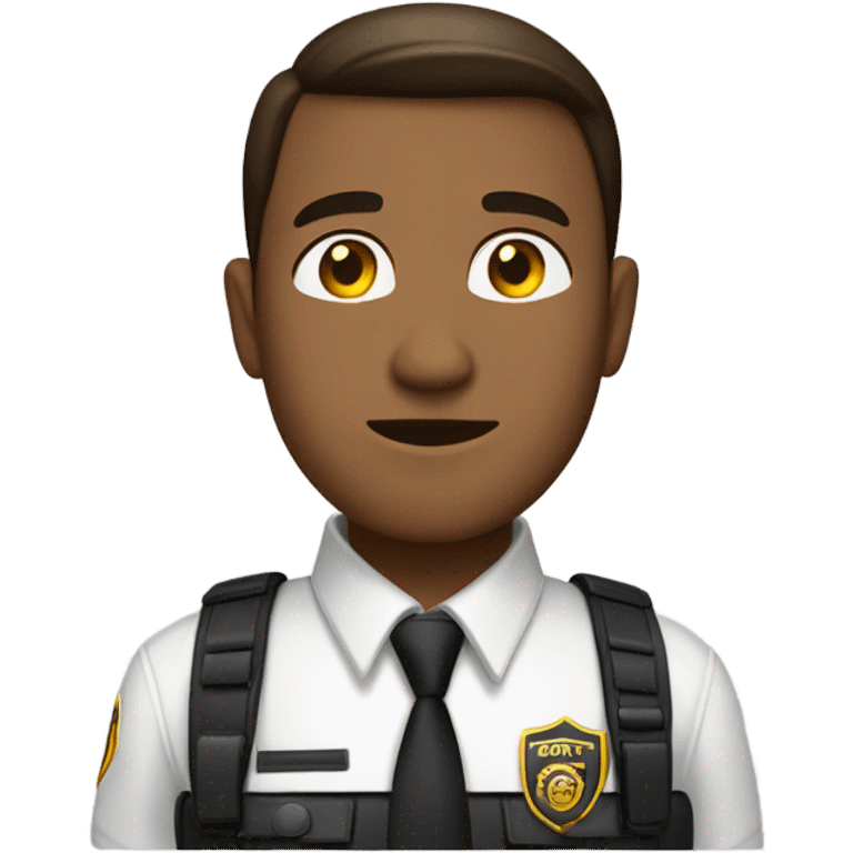 Security Guard, Brown hair, combover, golden coloured skin, NO HAT with security vest on emoji