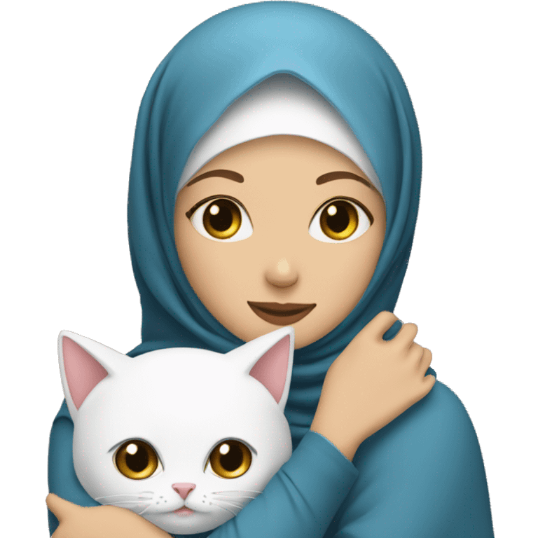 pretty white skin woman with hijab hugging a cat emoji