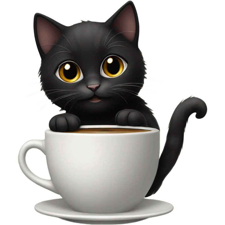 Black kitten with coffee emoji