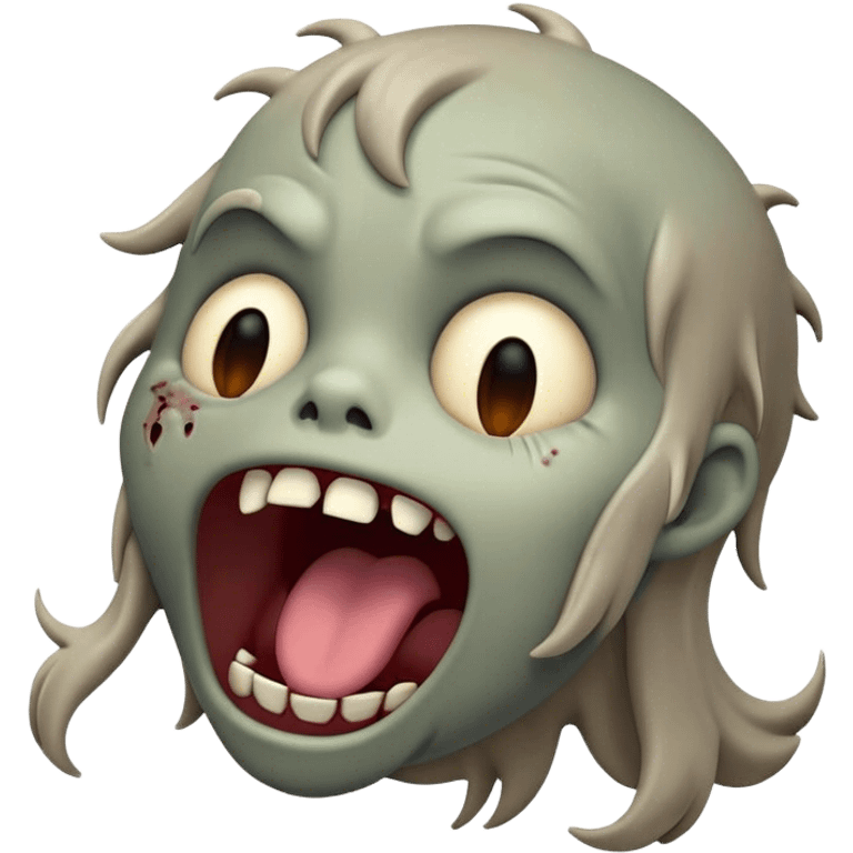 Cinematic Cute Yawning Zombie Portrait Emoji, with a delightfully quirky, slightly disheveled face in muted ashen tones, head tilted back in a big, funny yawn that reveals quirky stitches and playful gaps, simplified yet irresistibly charming, highly detailed with a soft, eerie glowing outline capturing the sleepy, offbeat vibe of a zombie taking a nap! emoji