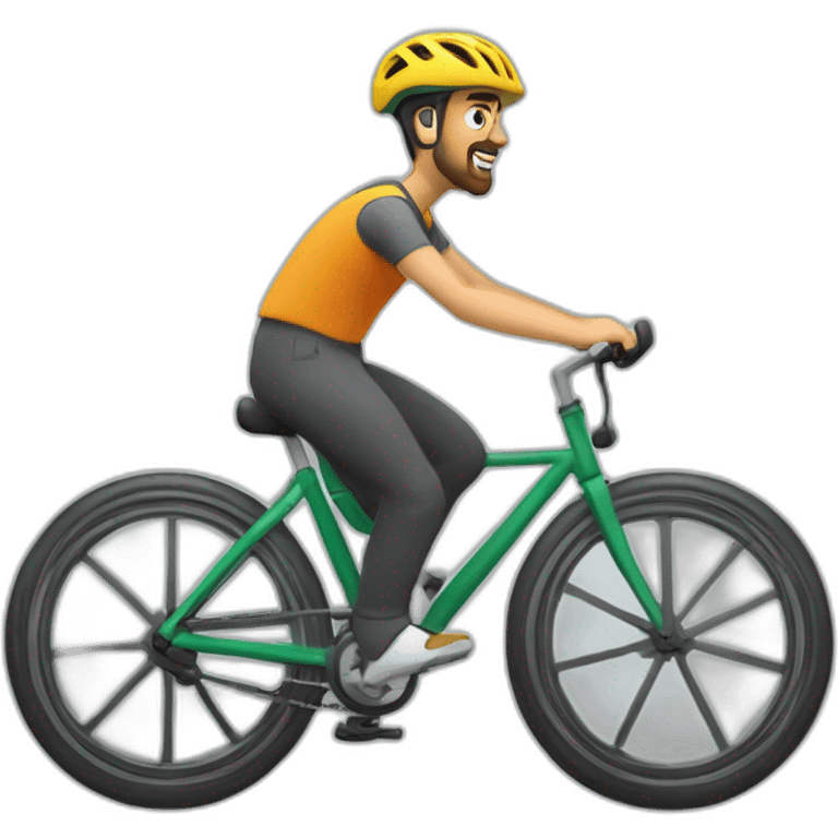 Persona mayor con boina pedaleando en bicicleta con cara de cansado y haciendo esfuerzo emoji