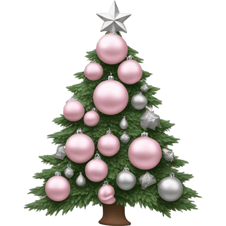 Christmas tree with pale pink and silver ornaments emoji