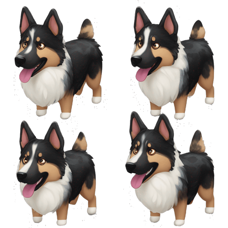  Black spotted brindle German shepherd husky fluffy ears and holographic harness running emoji