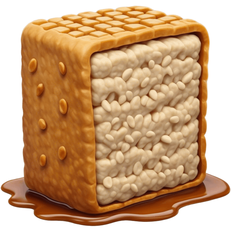 Cinematic Realistic Tempeh Dish Emoji, showcasing fermented soy cake cooked to a crispy finish rendered with lifelike textures and warm, inviting lighting. emoji