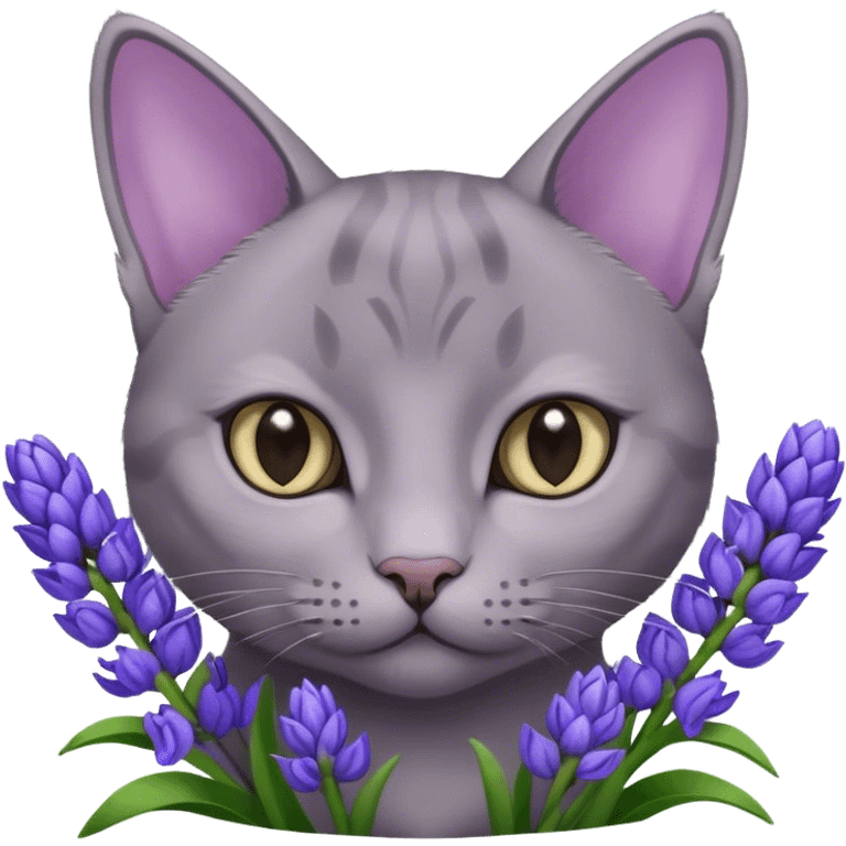 Grey Kitty and purple hyacinths  emoji