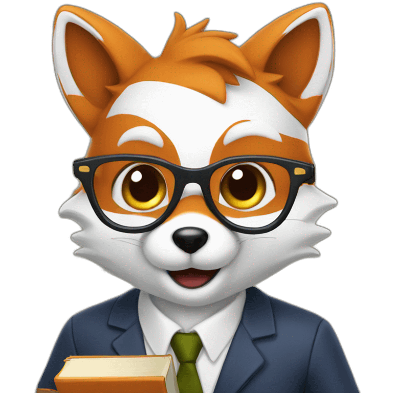 a fox teacher with glasses，holding a book emoji