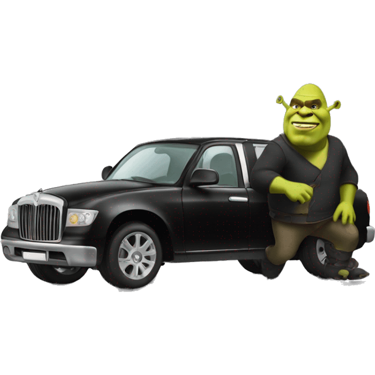 Shrek driving a black luxury car emoji