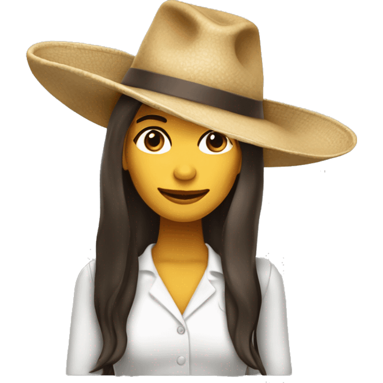 Mujer Paleontologa de piel blanca, cabello largo café y sombrero  emoji