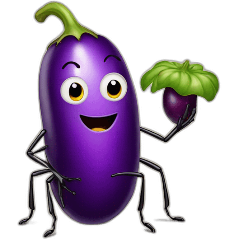 Ant holding eggplant emoji