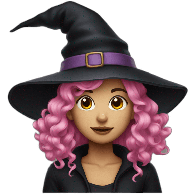 Witch pink hair wear a black hat emoji