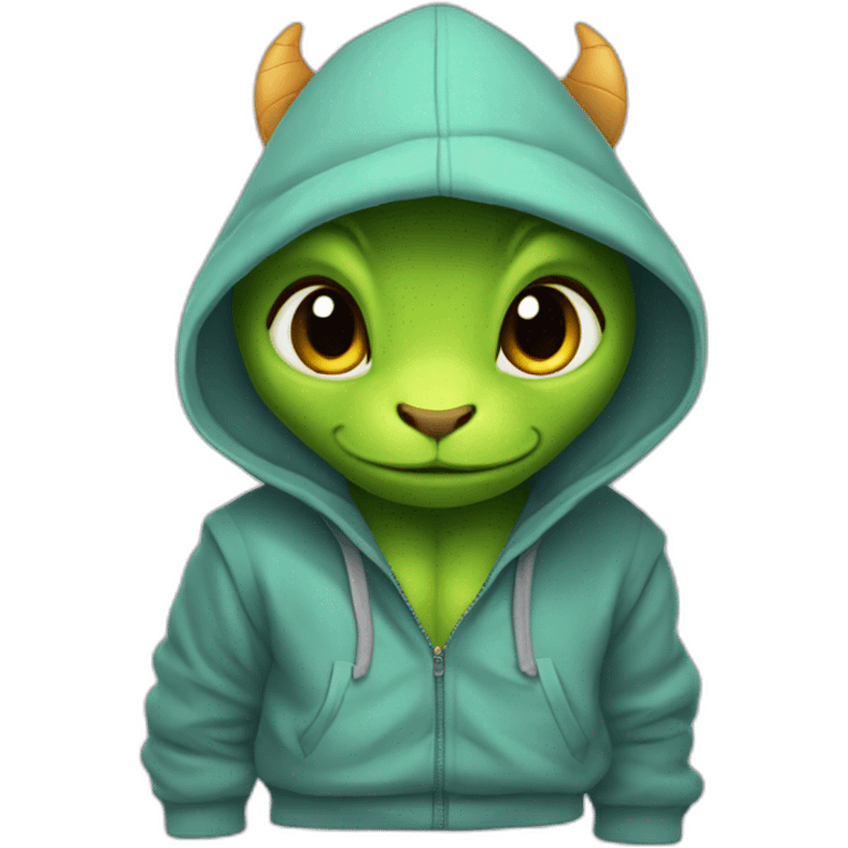 The little dragon is dressed in a hoodie emoji