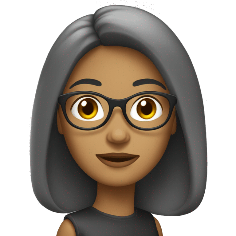 mulher branca de óculos com cabelo liso preto emoji