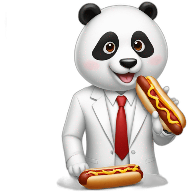 A professor with white suit and red tie and a panda eating hotdogs emoji