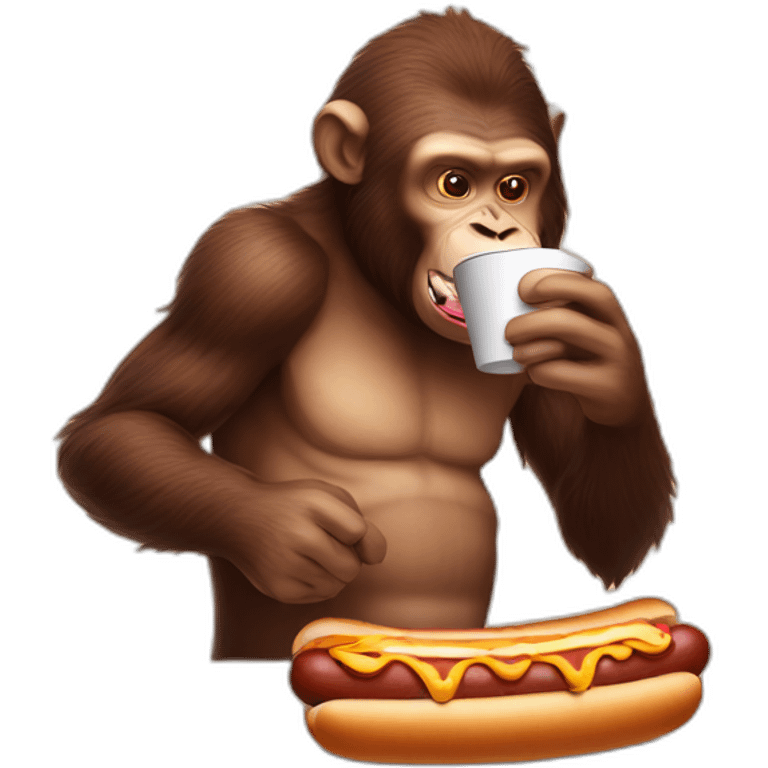 ape eating hot dog with capuccino emoji