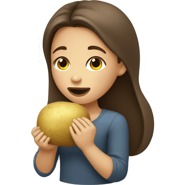 Girl With Brown Hair eating an raw potato  emoji