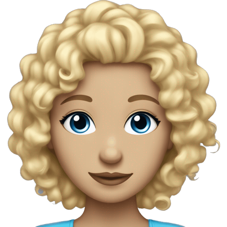 Very pretty girl with blonde curly hair and eyelashes with blue eues emoji