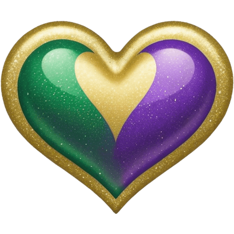 Gold, purple and green glitter ombré Mardi Gras heart emoji