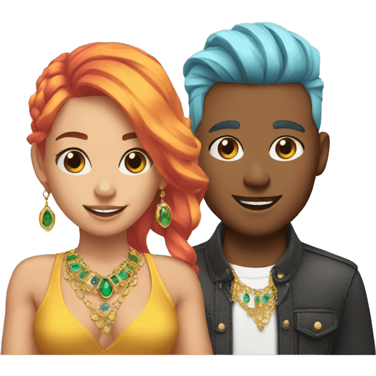 gen z male and female with phones colored hair and jewelry emoji