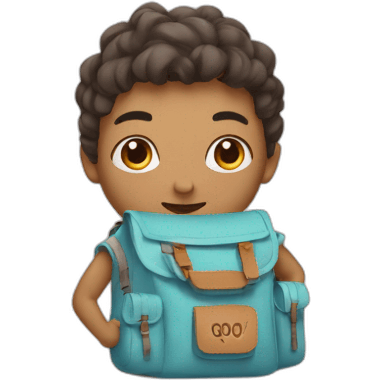 character with bag inscription qooq emoji