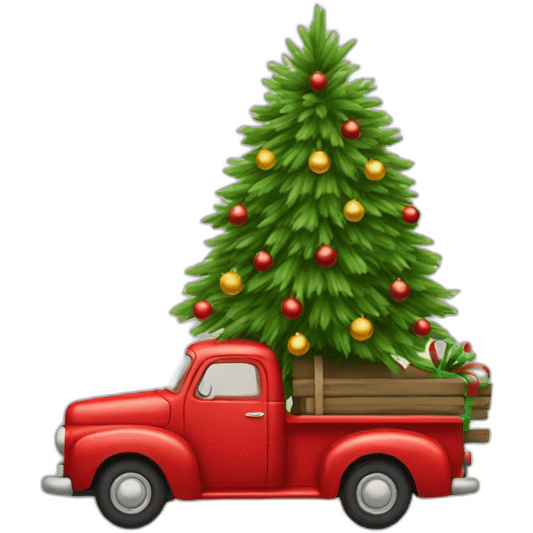 little red truck haulinga christmastree emoji