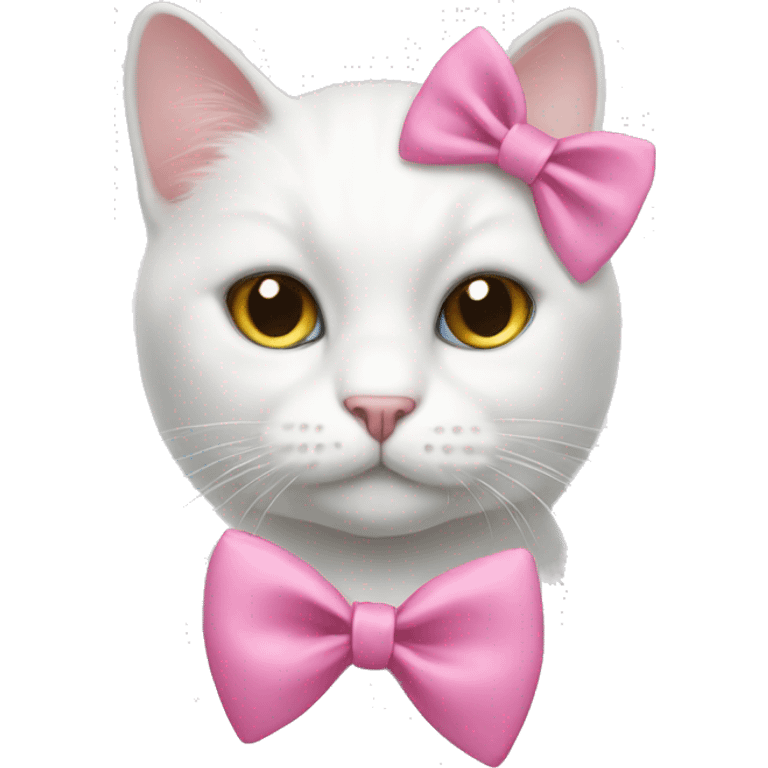 white cat wearing pink bow emoji