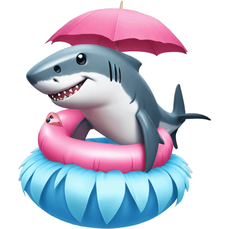 Shark with a flamingo floaty emoji