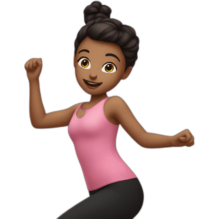 Girl dancing in black leggings and pink top emoji