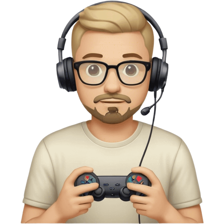 Muchacho guapo con lentes con barba de candado con audífonos jugando playstation  emoji