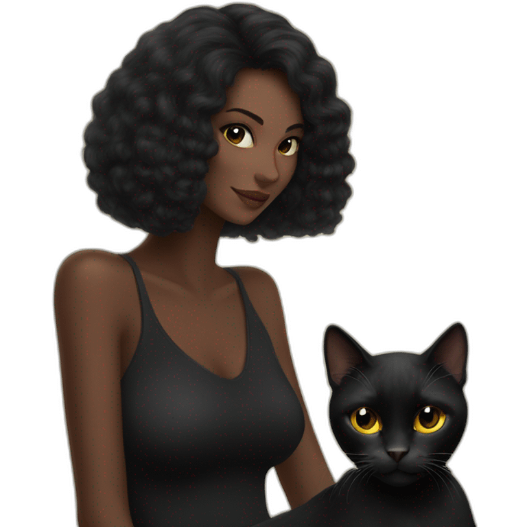 black cat hanging on beautiful woman emoji