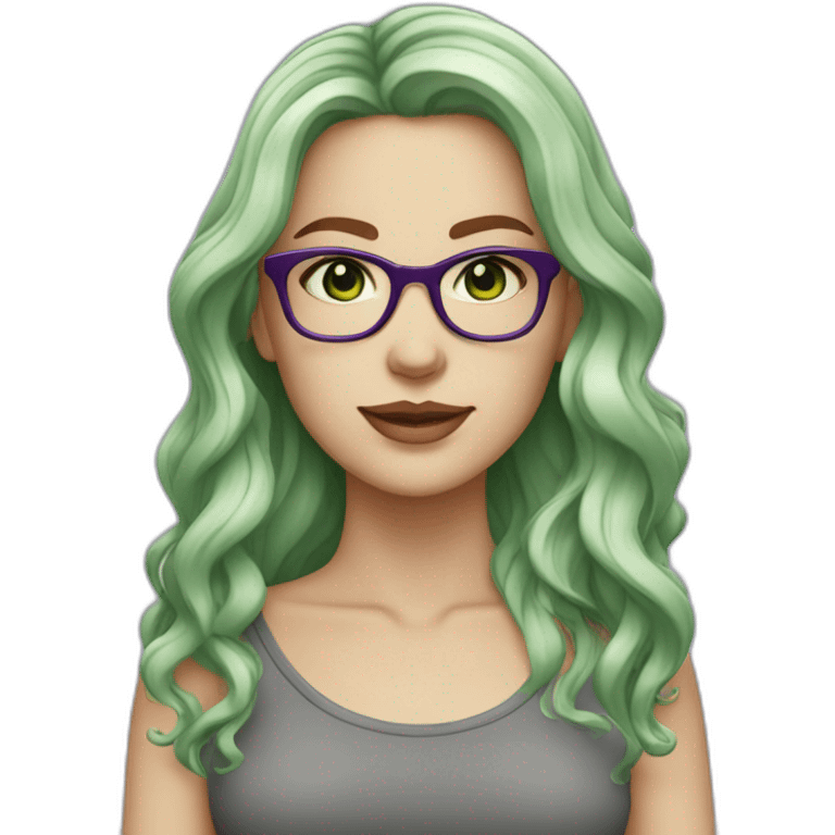 white-girl-purple-wavy-hair-green-eyes-square-glasses emoji