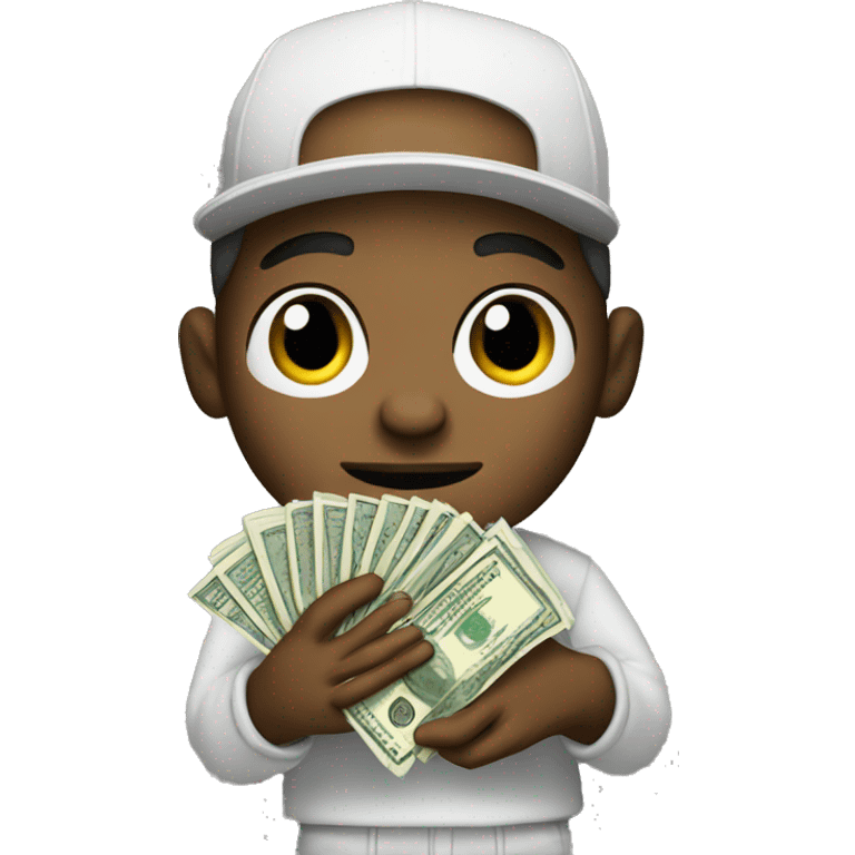 Rapper holding money emoji