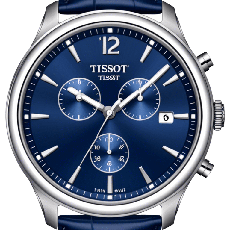 Silver tissot watch with navy blue face emoji