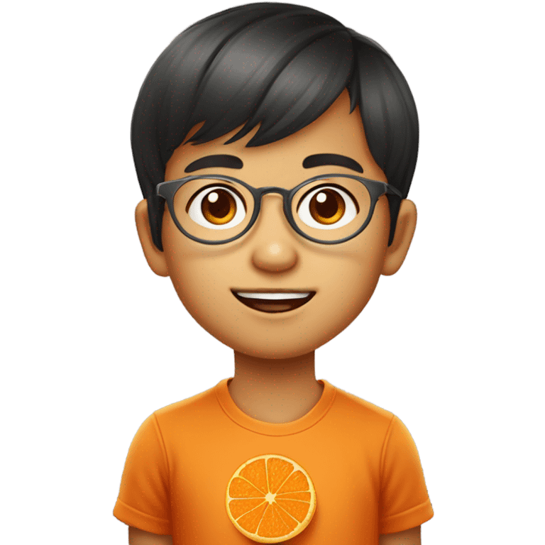 portrait of a cute Filipino boy with mandarin oranges for chinese new year plus round metal frame specs emoji