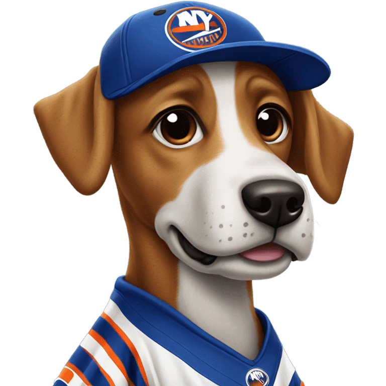 Dog wearing a New York islanders jersey emoji