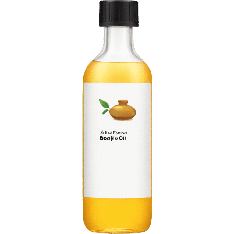 bottle of body oil with label emoji