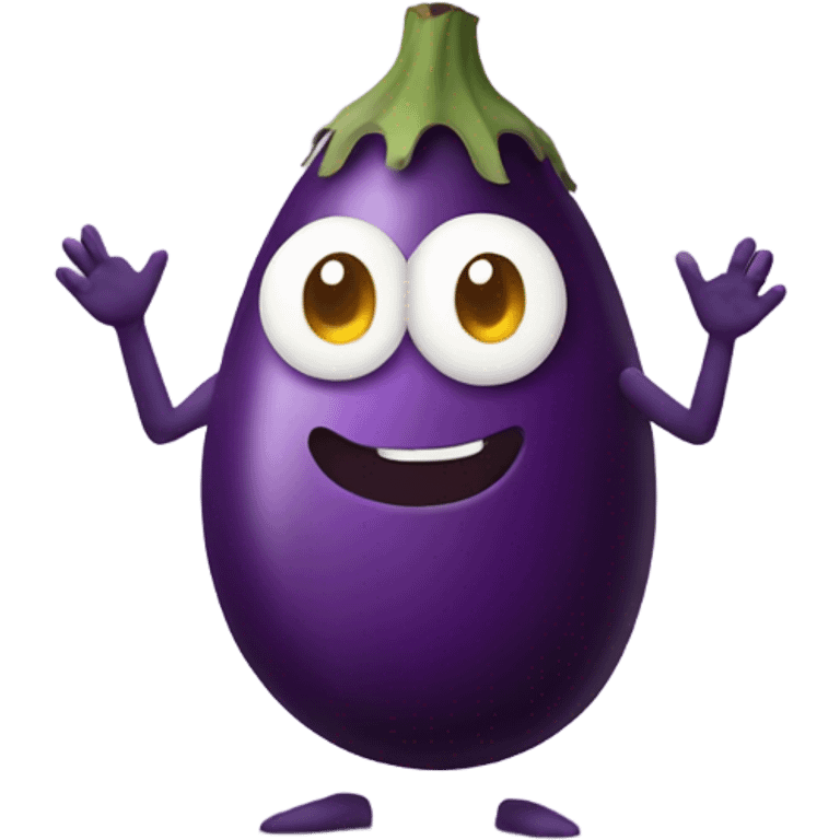 Eggplant with arms around an egg on each side emoji