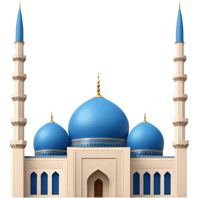 Cinematic Realistic Mohammad Al-Amin Mosque Landmark Emoji, showcasing its striking blue dome, towering minarets, and detailed Arabic calligraphy. emoji