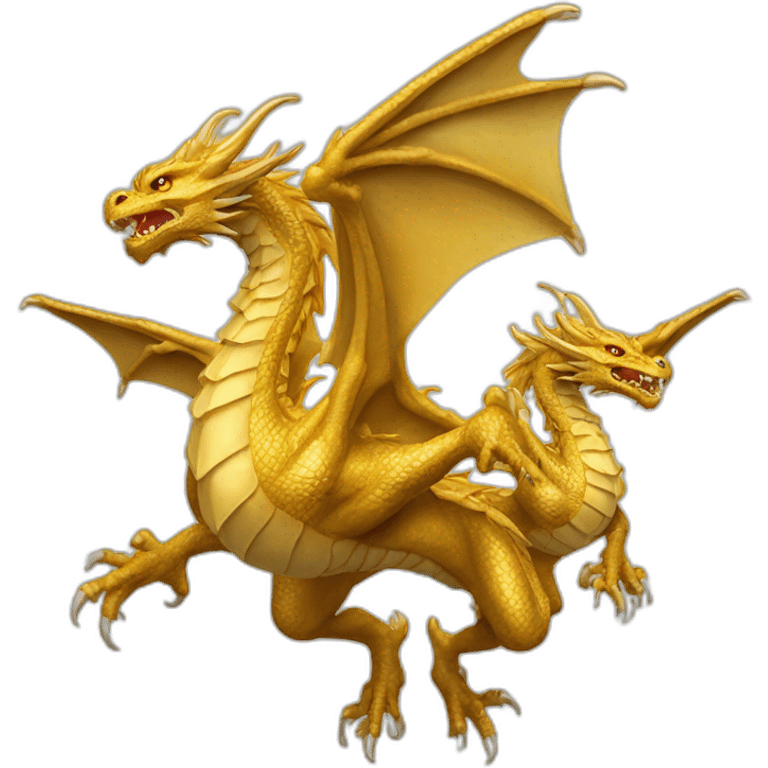 Flying Three headed gold dragon emoji