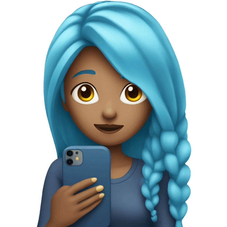 girl with long blue hair holding a phone in her hands emoji