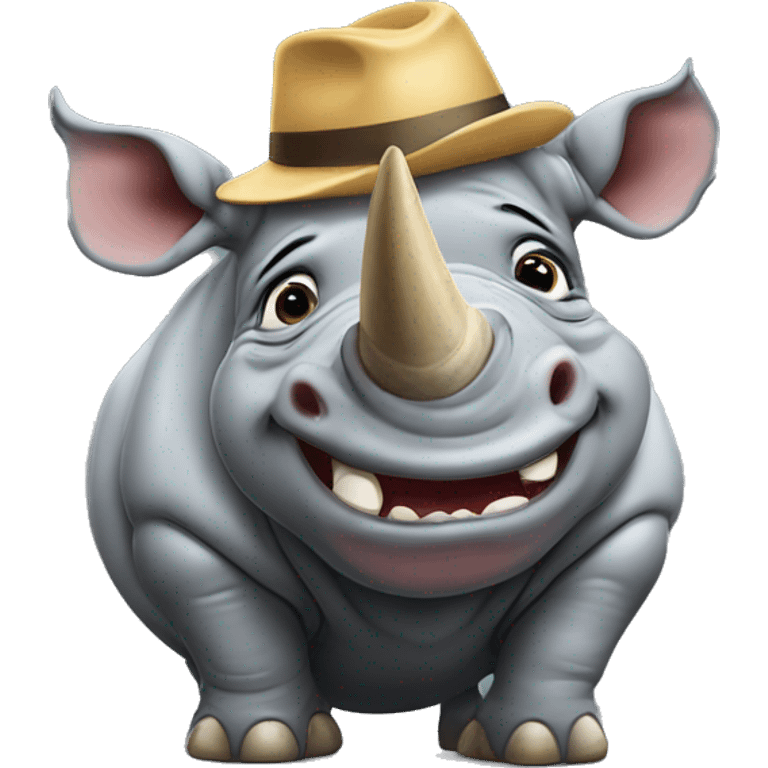 Rhinoceros crying with hat emoji