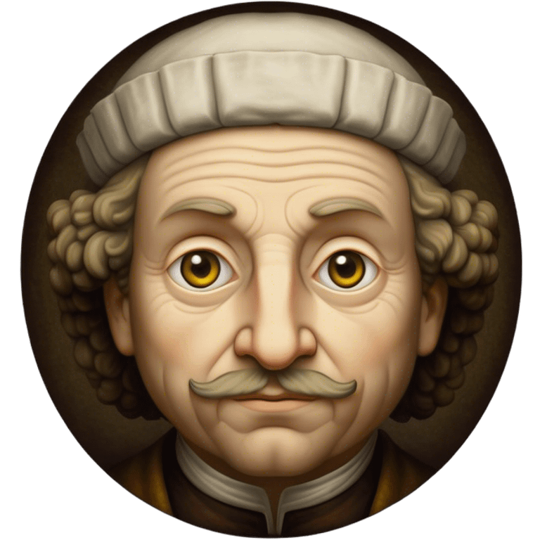 Cinematic Realistic Rembrandt Portrait Emoji, depicted as a master painter with deep reflective eyes and dramatic chiaroscuro, rendered with intricate textures and moody historic lighting that captures his timeless artistry. emoji