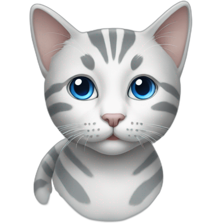 white gray-stripped cat with blue eyes emoji