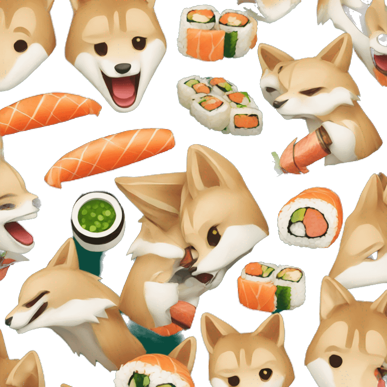 pack of coyotes eating sushi emoji