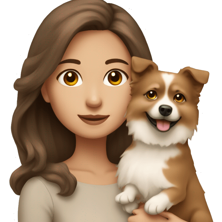 beautiful girl with brown hair with her beige spitz dog emoji