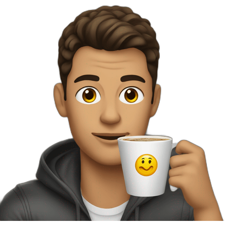 Cristiano in a coffee shop drinking coffee  emoji